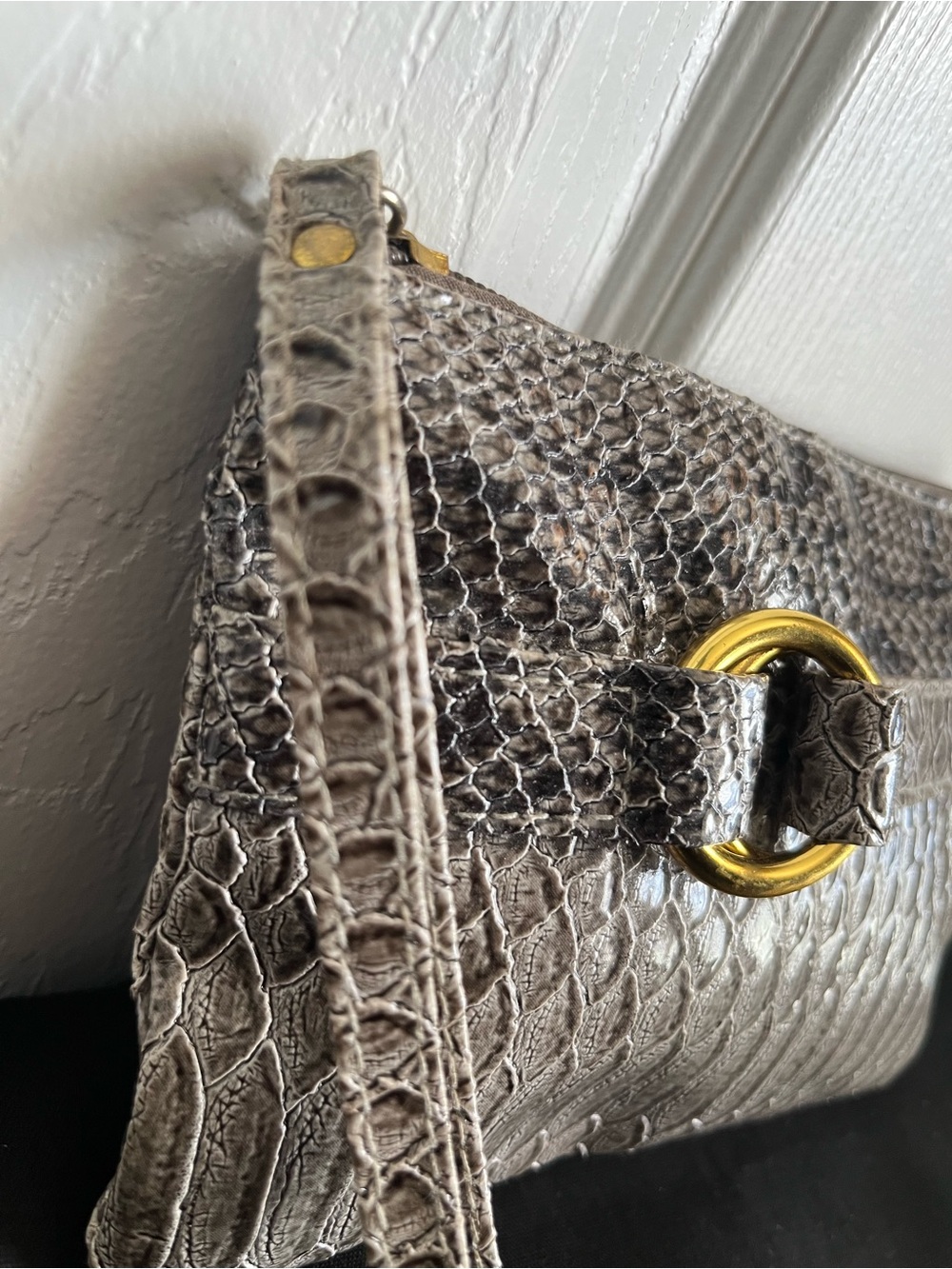 Taupe Croc-Embossed Wristlet with Gold Hardware